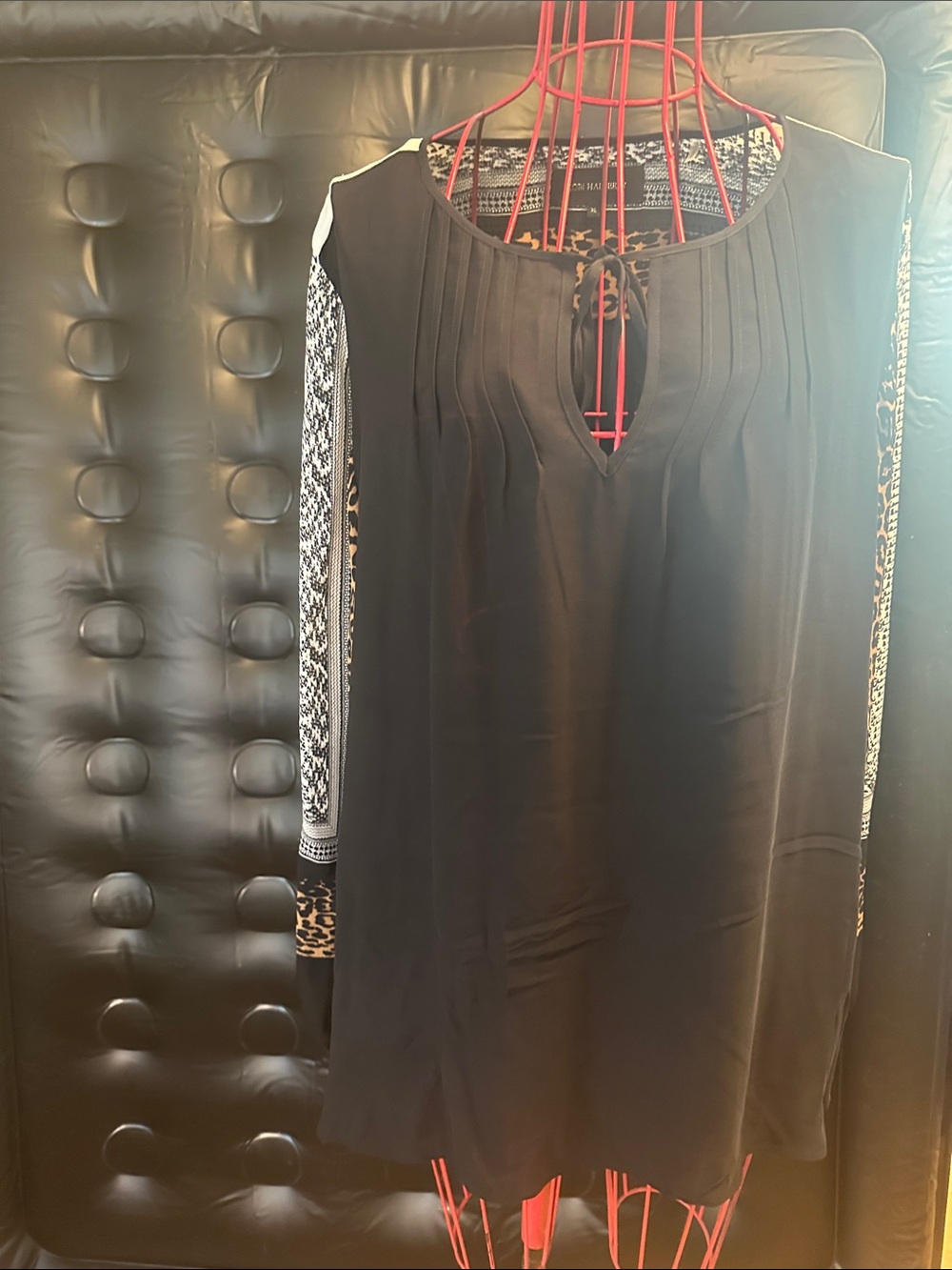 Black Mixed-Print Long Sleeve Women's Dress